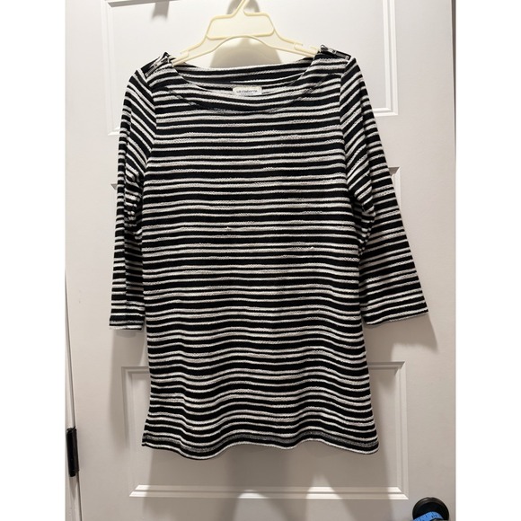 Liz Claiborne Tops - Liz Claiborne Weekend Woman Striped  Top Black White Textured Knit 3/4 Sleeve